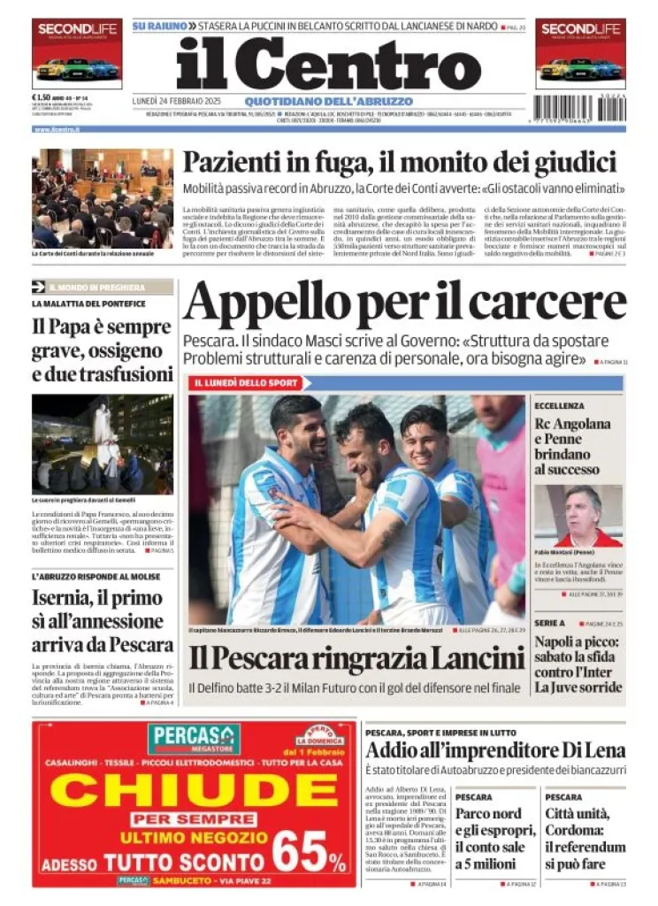 Prima-pagina-il centro-oggi-edizione-del-2025-02-24